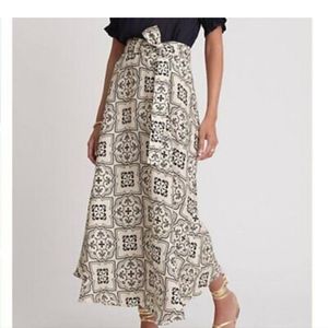 Ann Taylor Tiled Tie Waist Maxi Skirt, Poly, Stone, Lined, Size 14, NWT